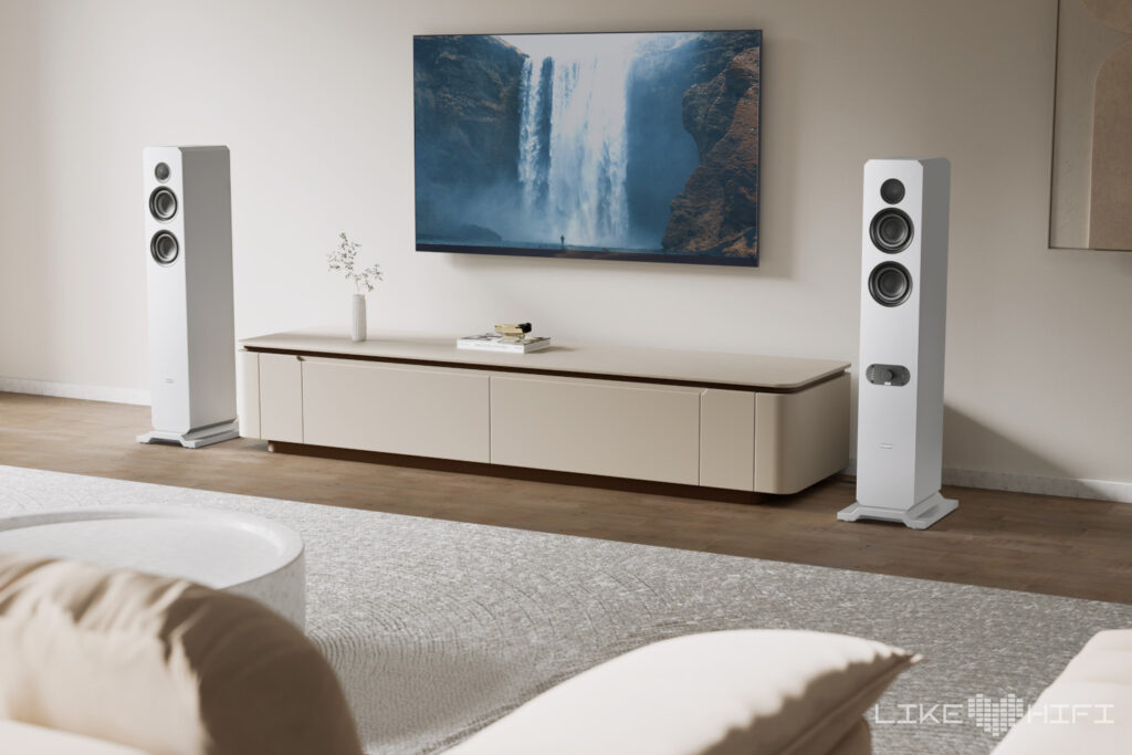 Nubert nuJubilee 50 Aktive Standlautsprecher Front weiss Wohnzimmer Test