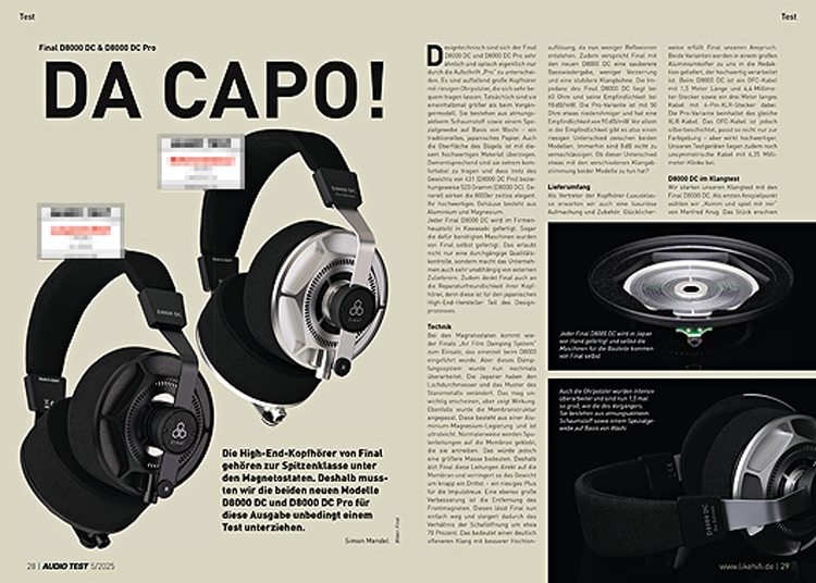 AUDIO TEST Ausgabe 05 2025 Magazin PFinal D8000 DC und D8000 DC Pro Over-Ear-Kopfhörer