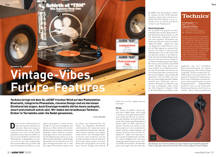 AUDIO TEST Ausgabe 07 2025 Magazin Technics SL-40CBT Plattenspieler High End