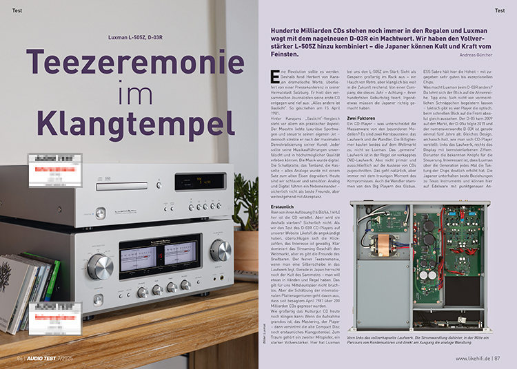 AUDIO TEST Ausgabe 07 2025 Magazin Luxman D-03R CD-Player & L-505Z Vollverstärker High End